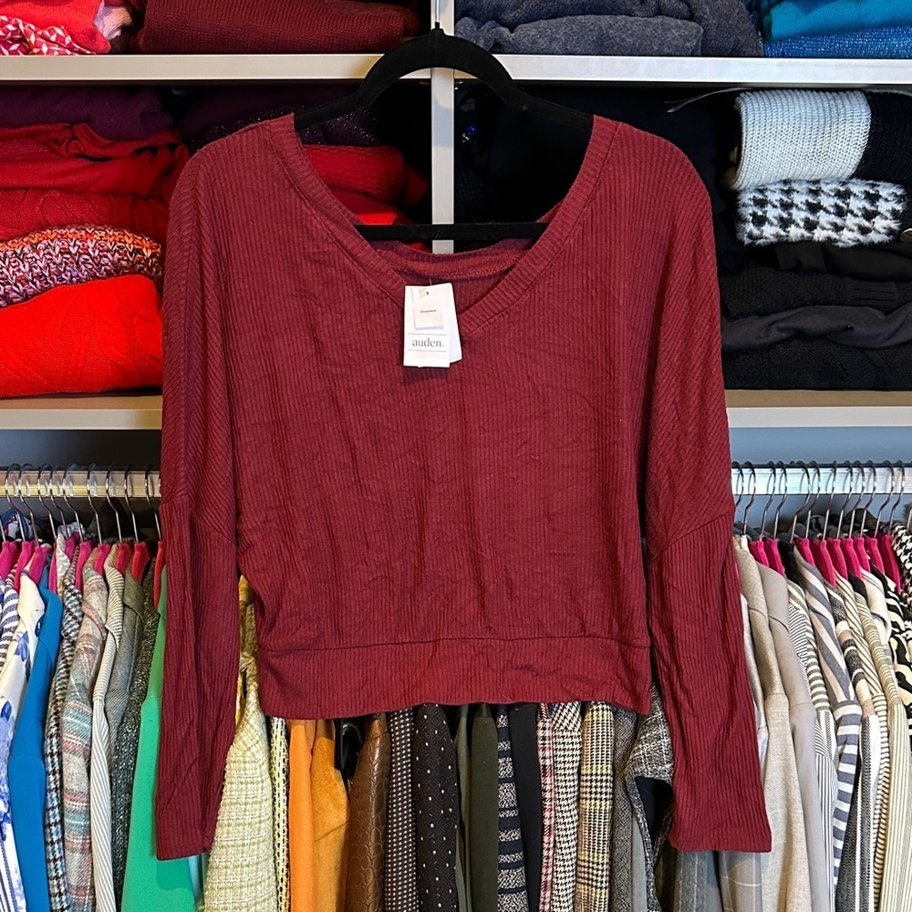 Auden red long sleeve reversible neckline long sleeve sleepwear shirt size S NWT